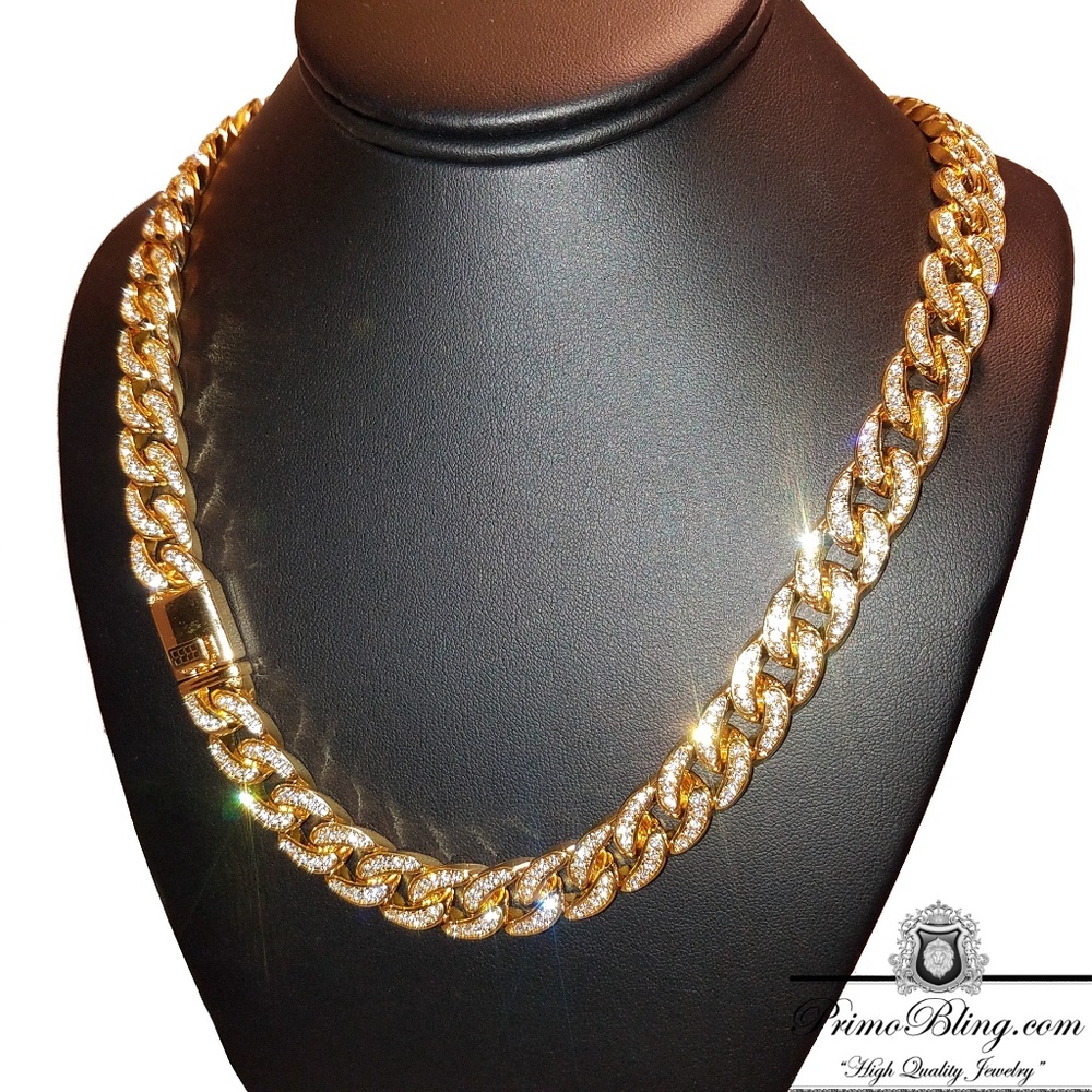 14k Gold Plated Iced Out 12mm Cuban Link Necklace - Picture 2 of 8